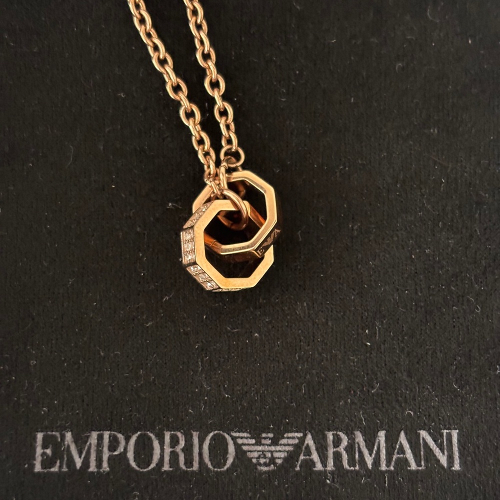 Rose gold NWT Emporio Armani interlocking pendant necklace